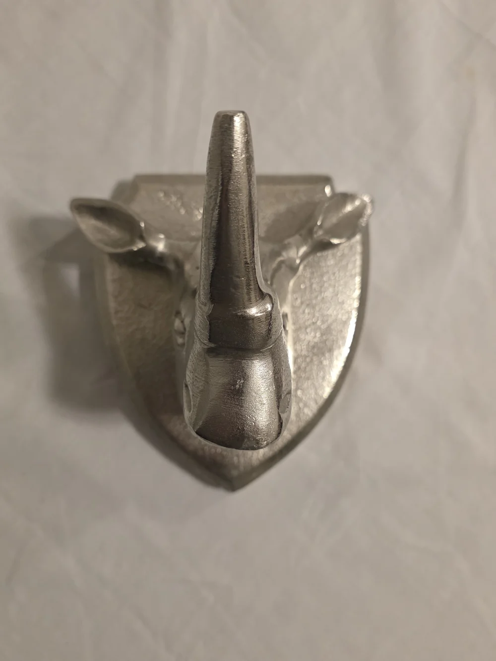 Vintage Cast Aluminum Rhino Head Wall Mount Sculpture Unique Coat Hook Silver 6